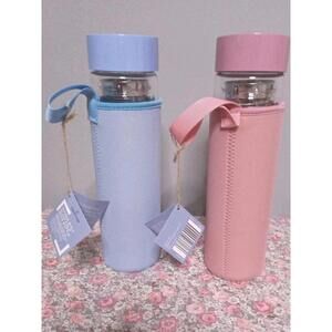 Crofton Double Wall Glass Cold Brew Bottle. Set Of 2 Pink And Blue New